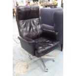 DE SEDE DS 35 EXECUTIVE DESK CHAIR, in black leather on chromed castors, 76cm W.