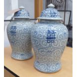 TEMPLE JARS, a pair, Chinese style, blue and white, 52cm H.