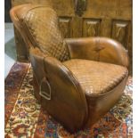 TIMOTHY OULTON SADDLE CHAIR, quilted stitched leather seat and back padded arms and stirrups, 77cm.