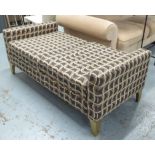 DAYBED LOW RIDER BENCH, contemporary geometric patterned fabric with two cushions,