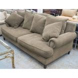 COCO REPUBLIC SOFA, large grey velour velvet upholstered with arched back and scatter cushions,