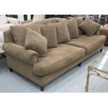 COCO REPUBLIC SOFA, large grey velour velvet upholstered with arched back and scatter cushions,