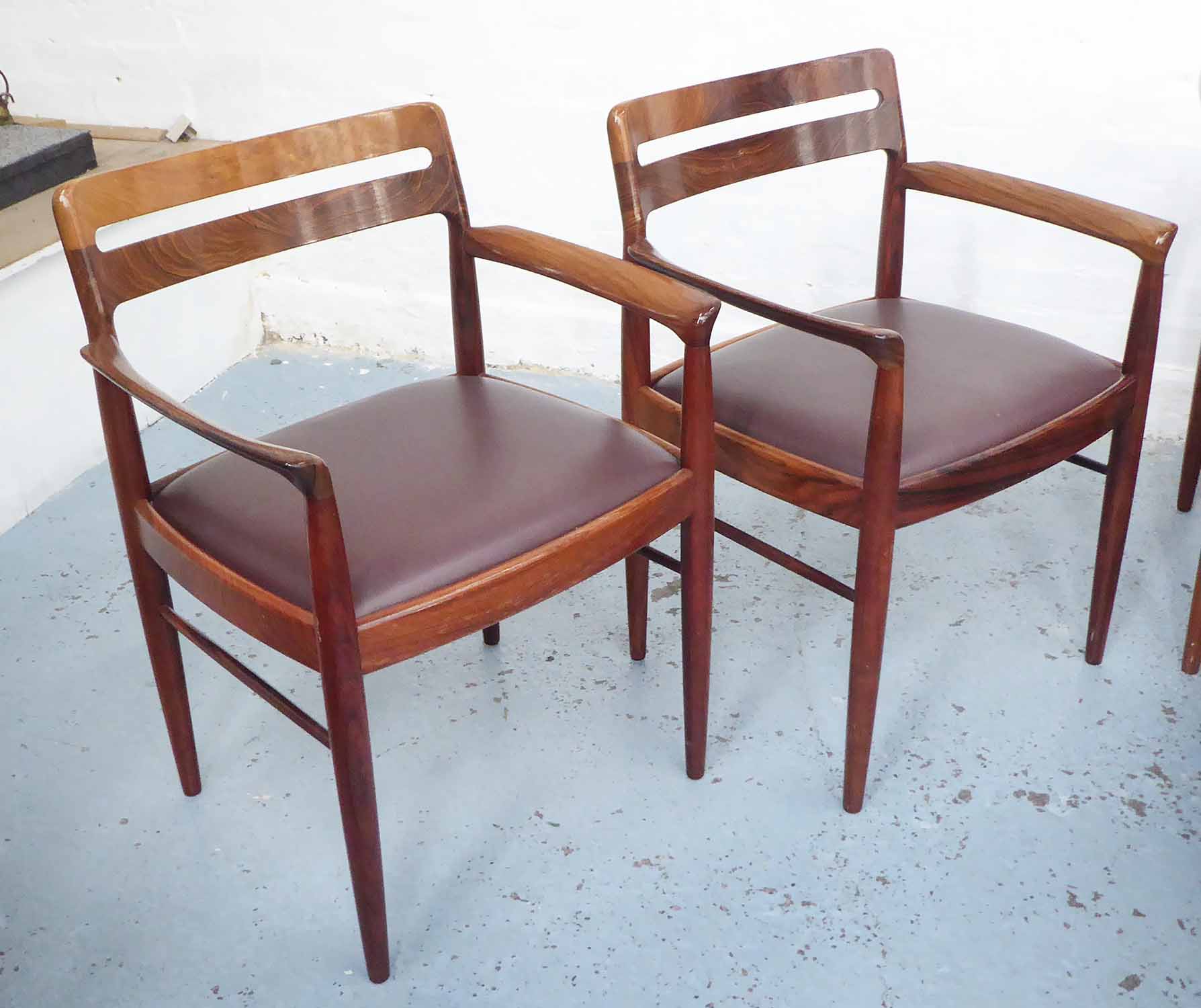 ATTRIBUTED TO H W KLEIN DINING CHAIRS, a set of six, vintage 1960s,