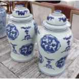 TEMPLE JARS, a pair, Chinese style, blue and white, 45cm H.