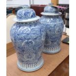 TEMPLE JARS, a pair, Chinese style, blue and white, 46cm H.