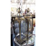 STORM LANTERNS, a pair, Arabic style, gilt finish, 100cm H.