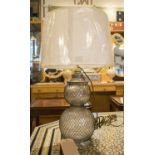 SYPHON TABLE LAMP, early 20th century multiple globe mesh bound syphon adapted as lamp,