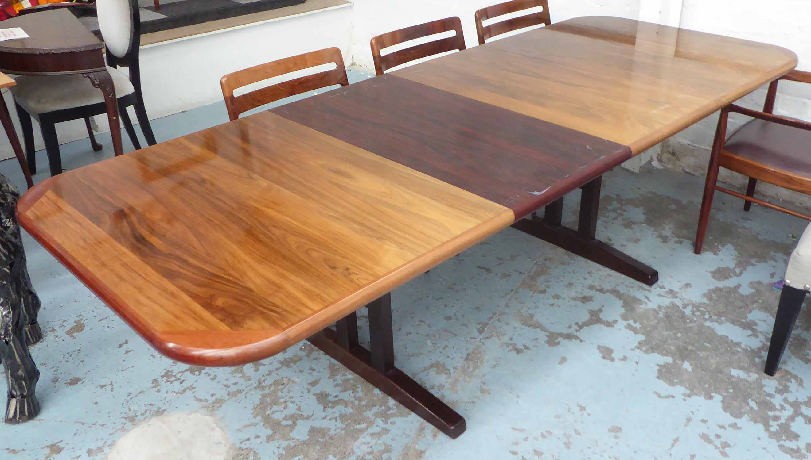 ATTRIBUTED TO SKOVBY MØBELFABRIK DINING TABLE, vintage 1970s, rosewood with two leaves.