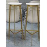 STANDS, a pair, circular marble on gilt tripod supports, 96cm H x 32cm D.