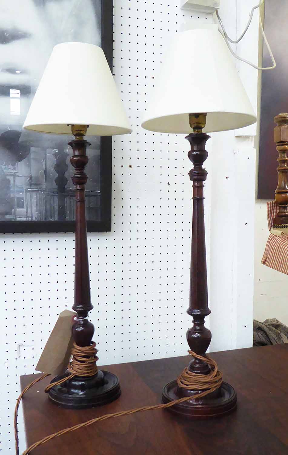 BESSELINK & JONES TABLE LAMPS, a pair, with shades, 67cm H.