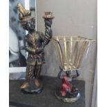 BLACKAMOOR FIGURAL CANDLESTICK, polychrome and gilt, 65cm H,