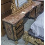 DRESSING TABLE, en suite with previous lot including six drawers and marble top,