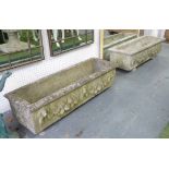 TROUGHS, vintage reconstituted stone with patina, 92cm x 30cm x 25cm H.