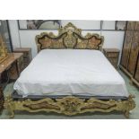 DOUBLE BED, boulle style and giltwood with wire base and mattress, 205cm x 143cm H.