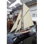 MODEL YACHT, on stand, 1920s English inspired design, 145cm H.