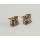 SMOKEY QUARTZ EARRINGS, a pair, 9k yellow gold.