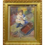 ATTRIBUTED TO NIKOLAI ALEKSANDROVICH TARKHOV (Russian 1871-1930) 'Child playing', oil on board,