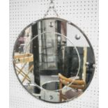 WALL MIRROR, early 20th century Art Deco Regency style circular with etched spheres, 50cm diam.