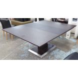 CATTELAN ITALIA DINING TABLE, dark stained oak, square extending on steel column base,