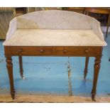 HEAL AND SON WASHSTAND, Victorian mahogany and white Carrara marble, 3/4 gallery above two drawers,