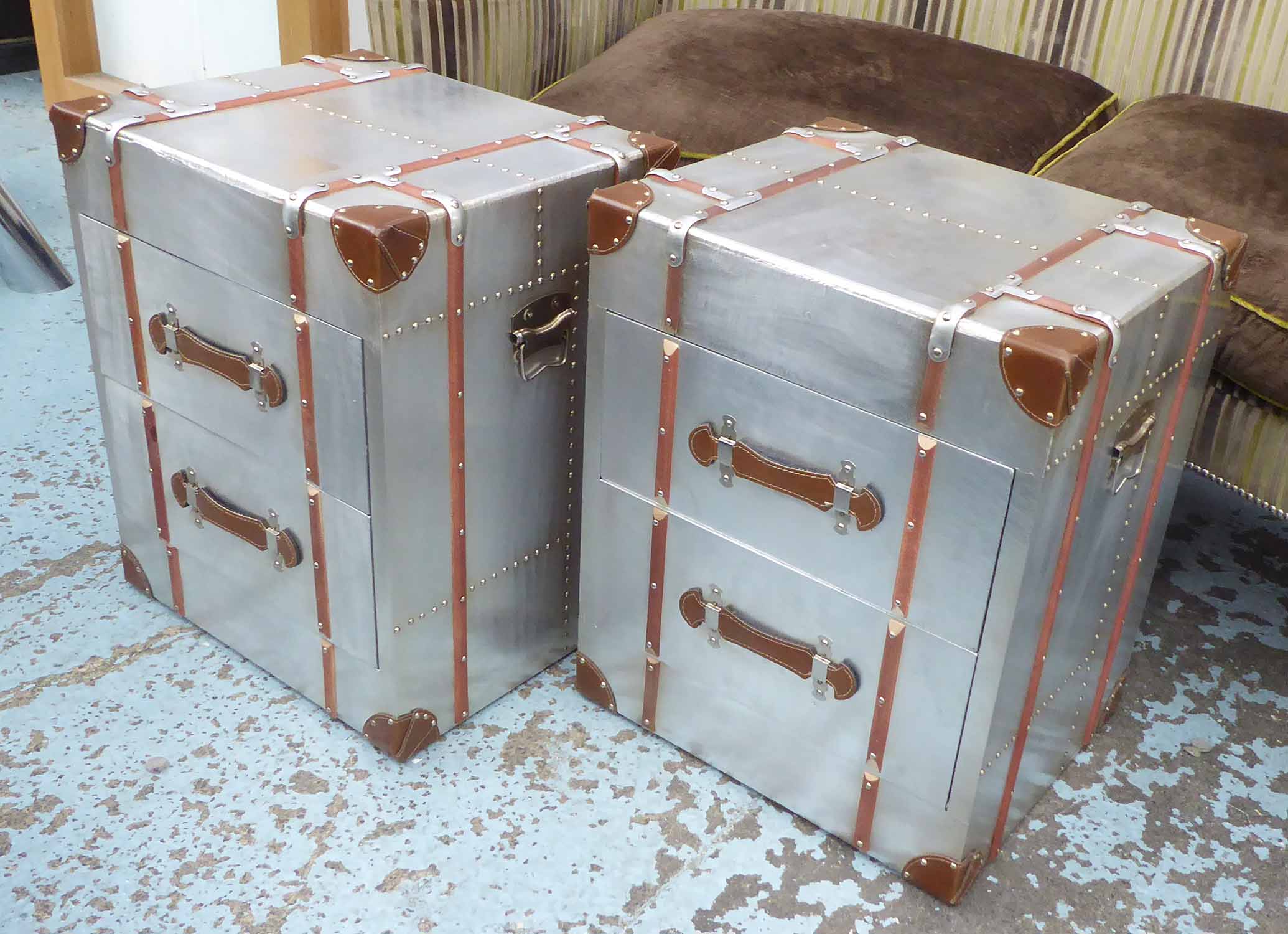 SIDE CHESTS, a pair, Andrew Martin style, with two drawers, 51cm x 43cm x 60cm.