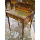 WRITING TABLE, Edwardian rosewood and string inlaid, drop flap with a lidded stationery compartment,