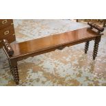 HALL BENCH, 19th century mahogany rectangular with turned handles and turned supports.