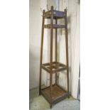 HAT AND COAT STAND, early 20th century oak, free standing with brass hooks, 185cm H x 50cm x 50cm.