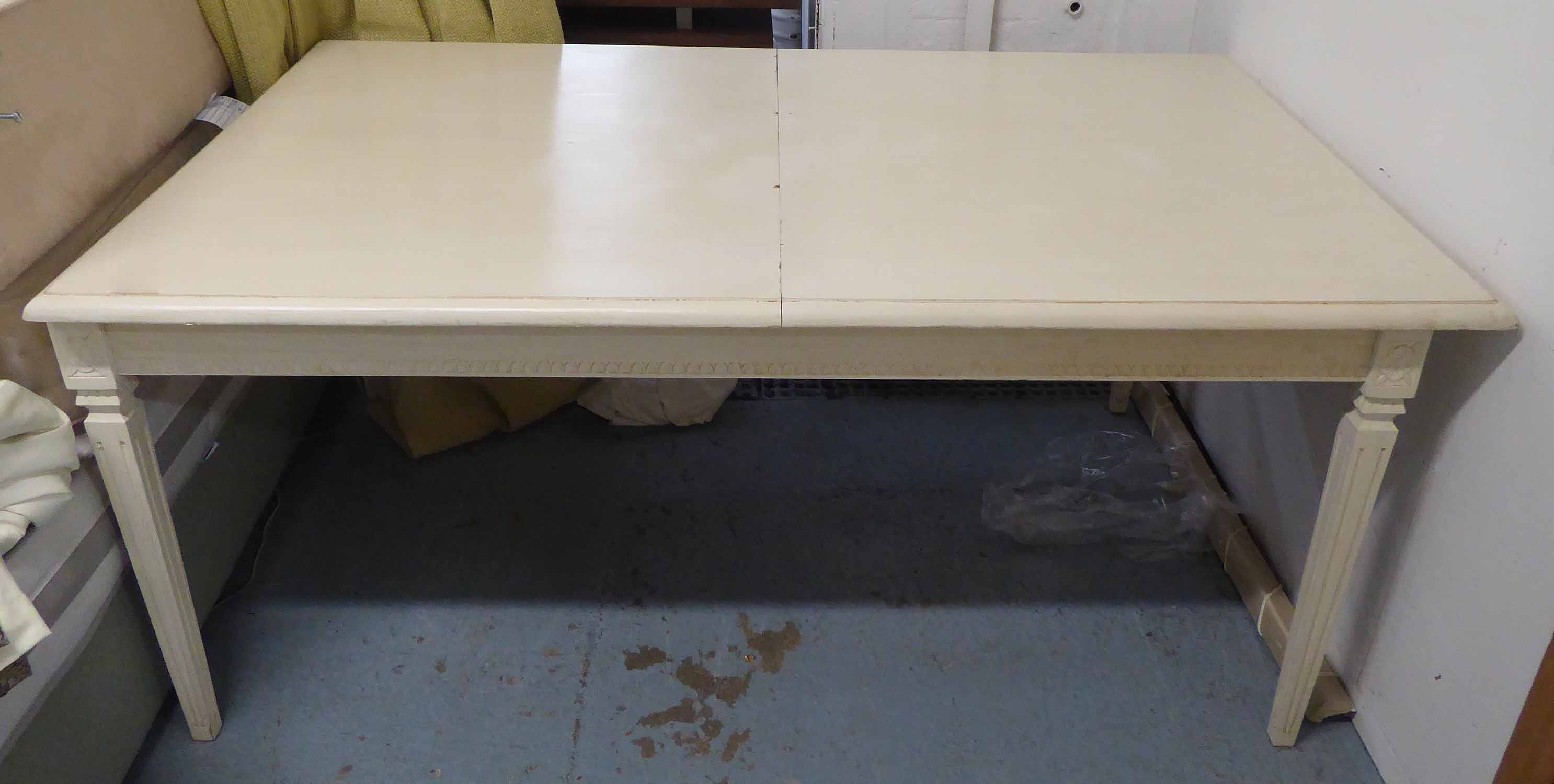 DINING TABLE, Swedish style, white painted on square supports, extending with one leaf, - Image 2 of 2