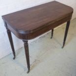 CARD TABLE, Regency mahogany on turned reeded supports, 88cm x 75cm H x 43cm.