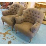 ARMCHAIRS, a pair, each with a buttoned back,