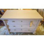 COMMODE, 19th century French traditionally grey painted with three long drawers,