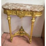 CONSOLE TABLE, Napoleon III giltwood, with rouge marble top on fluted legs,