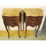 BEDSIDE CHESTS, a pair, French Louis XV style marquetry decorated,