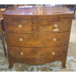 BOWFRONT CHEST, Regency flame mahogany of compact proportions, with two short and two long drawers,