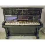 UPRIGHT PIANO BY RUD IBACH SOHN, Art Nouveau overstrung in ebonised and gilt incised case,