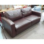 SOFA BED, brown stitched leather.