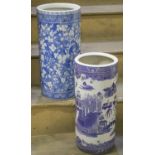 STICK STANDS, two similar Chinese blue and white ceramic,