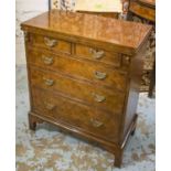 BACHELOR'S CHEST, George II design, burr walnut, with four long drawers and foldover top,