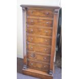 WELLINGTON CHEST, Victorian style burr yew and walnut with seven drawers, 123cm H x 55cm x 35cm.