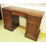 KNEEHOLE DESK, Victorian mahogany with two short drawers over two arched panelled doors,