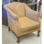 ARMCHAIR, early 20th century in light brown chenille with cushion seat, 85cm W.