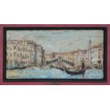 KEN DAVIS 'Venice the Rialto bridge', mixed medium on panel, inscribed verso, 78cm x 139cm, framed.