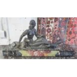 FRENCH ART DECO SCULPTURE, patinated metal study of a young woman with a greyhound and a pheasant,