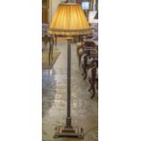 STANDING LAMP, early 20th century brass with square stem and pleated cream shade, 147cm H.