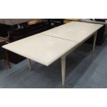 DINING TABLE, Swedish style, white painted on square supports, extending with one leaf,