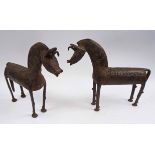 LOBI BRONZE HORSE SCULPTURES, a pair, West African, each approx 31cm L x 27cm H max.