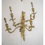 WALL LIGHTS, a set of four, Louis XV style gilt metal each with five florid cast branches,