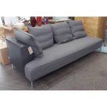 LIGNE ROSET SOFA, black leather and grey felt, 85cm D x 70cm H x 220cm L.