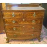 BOWFRONT CHEST, 19th century mahogany of five drawers (with faults, feet later),